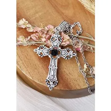 Sacina Gothic Cross Pendant Necklace, Gothic Emo Punk Grunge Y2k Cross Necklace, Goth Jewelry, Christmas Jewelry Gift for Women