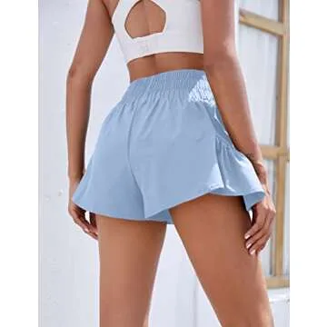 BMJL Womens High Waisted Shorts Athletic Running Shorts Workout Gym Quick Dry Flowy Shorts with Pockets(S,Sky Blue)
