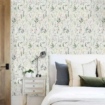 LwenSnow Floral Peel and Stick Wallpaper Green/Pink Retro Flower Type Self-Adhesive Temporary Wall Paper Roll Removable Decorative Contact Paper for Cabinet Living Room Decor 17.7" x 118" 14.5 sq.ft