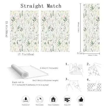LwenSnow Floral Peel and Stick Wallpaper Green/Pink Retro Flower Type Self-Adhesive Temporary Wall Paper Roll Removable Decorative Contact Paper for Cabinet Living Room Decor 17.7" x 118" 14.5 sq.ft