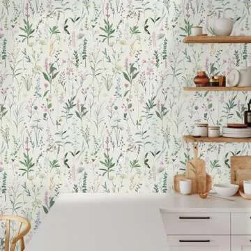 LwenSnow Floral Peel and Stick Wallpaper Green/Pink Retro Flower Type Self-Adhesive Temporary Wall Paper Roll Removable Decorative Contact Paper for Cabinet Living Room Decor 17.7" x 118" 14.5 sq.ft