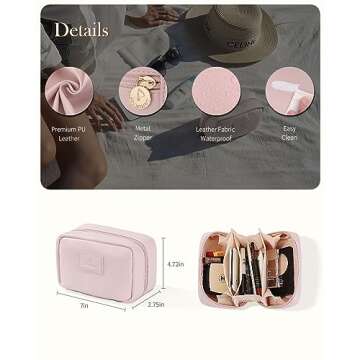 Pocmimut PU Leather Makeup Bag Small Travel Makeup Bag,Open Flat Small Makeup Bag for Purse,Purse Pouch,Small Makeup Pouch for Women(Pink)
