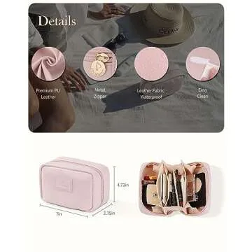 Pocmimut PU Leather Makeup Bag Small Travel Makeup Bag,Open Flat Small Makeup Bag for Purse,Purse Pouch,Small Makeup Pouch for Women(Pink)