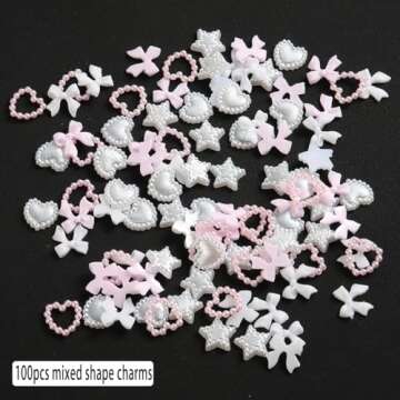 Fcozpjk Bows Nail Charms, 100PCS Bow Charms for Nails, White Pink Heart Stars Round Multi Shape Pear...