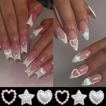 Fcozpjk Bows Nail Charms, 100PCS Bow Charms for Nails, White Pink Heart Stars Round Multi Shape Pearl Nail Charms, Flatback Kawaii Nail Art Rhinestones, Nail Jewels, Manicure Decoration