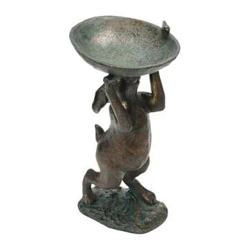 Decorative Resin Rabbit Bird Bath, Green Patina Finish