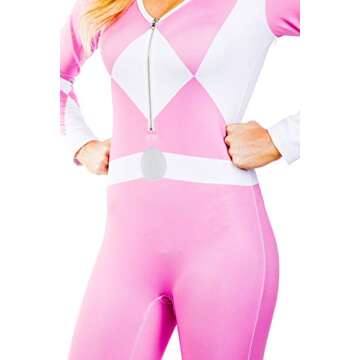 Tipsy Elves Classic 90s Pink Ranger Women’s Long Sleeve Bodysuit Costume for Halloween Teenage Superhero Outfit