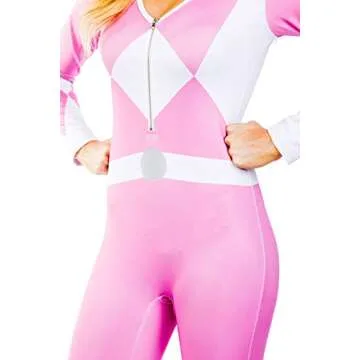 Tipsy Elves Classic 90s Pink Ranger Women’s Long Sleeve Bodysuit Costume for Halloween Teenage Superhero Outfit