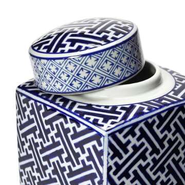 Creative Co-Op Decorative Stoneware Ginger Jar, Blue and White