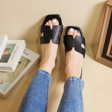 Putu Women's Flat Sandals Summer Sandals Cute Slide Sandals Black 7