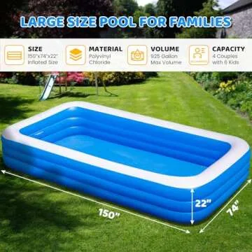 Large Inflatable Pool for Adults 150" X 74" with Pump