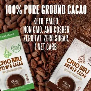Crio Bru Brewed Cacao Mocha Flavored Light Roast - Coffee Alternative Natural Healthy Drink | Made with 100% Pure Ground Cacao Beans | 99.99% Caffeine Free, Keto, Low Carb, Paleo, Brew And Enjoy Hot or Iced (10 Ounce (Pack of 1))