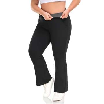 ZERDOCEAN Women's Plus Size Fleece Lined Flare Leggings Crossover High Waist Winter Thermal Yoga Boo...