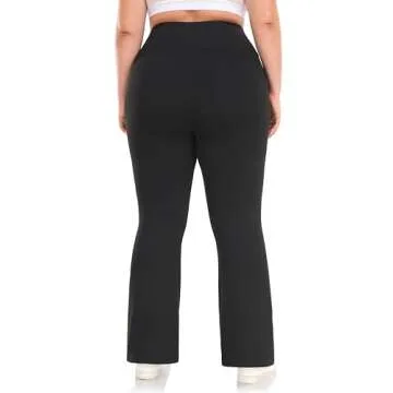 ZERDOCEAN Women's Plus Size Fleece Lined Flare Leggings Crossover High Waist Winter Thermal Yoga Bootcut Pants Bell Bottoms Black 3X