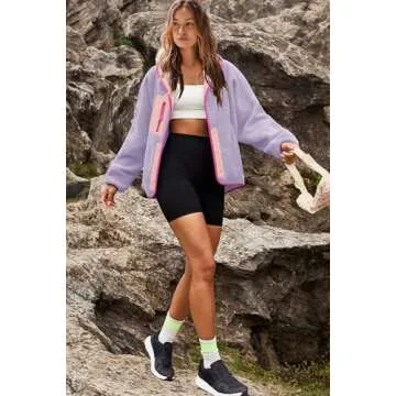 Nirovien Womens Colorblock Fleece Jacket Shawl Sherpa Jackets Fuzzy Jacket with Pockets Winter Coat for 2024(Purple Orange,S)