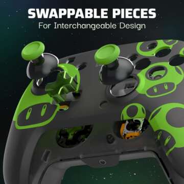 PDP REMATCH Enhanced Wired Power Nintendo Switch Pro Controller, Officially Licensed Switch Lite/OLED Compatible Gamepad, Customizable Programmable Buttons, Super Mario 1-UP Mushroom, Glow in the Dark