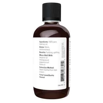 NOW Essential Oils, Rosemary Oil, Purifying Aromatherapy Scent, Steam Distilled, 100% Pure, Vegan, Child Resistant Cap, 4-Ounce