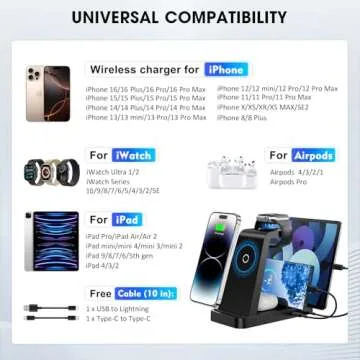 Wireless Charger for iPhone - 5 in 1 Charging Station for Multiple Devices Apple: Fast Wireless Charging Stand Dock for iPhone 16 15 14 13 12 Pro Max Apple Watch Airpods