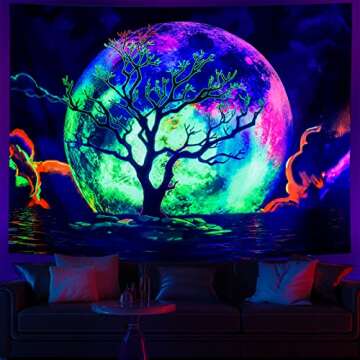 Generleo Blacklight Moon Tapestry, Large-H59.1"xW78.7", UV Reactive Galaxy Clouds, Wall Art for Bedroom