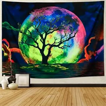 Generleo Blacklight Moon Tapestry, Large-H59.1"xW78.7", UV Reactive Galaxy Clouds, Wall Art for Bedroom