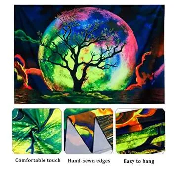 Generleo Blacklight Moon Tapestry, Large-H59.1"xW78.7", UV Reactive Galaxy Clouds, Wall Art for Bedroom