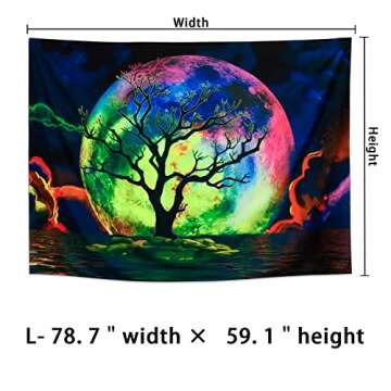 Generleo Blacklight Moon Tapestry, Large-H59.1"xW78.7", UV Reactive Galaxy Clouds, Wall Art for Bedroom