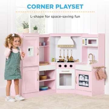 Best Choice Products Pretend Play Corner Kitchen, Ultimate Interactive Wooden Kids Playset w/Lights ...