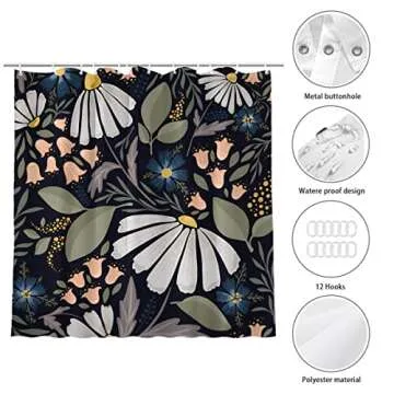 Brightly Colored Floral Shower Curtain - Waterproof and Washable