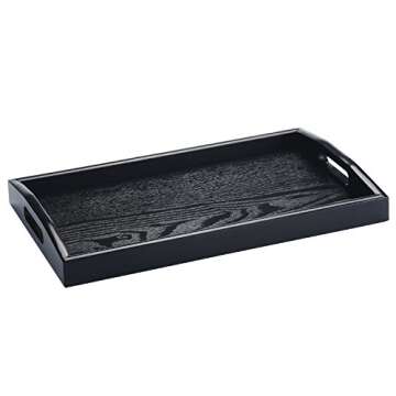 JPCRAFT Rectangle Wooden Serving Tray Breakfast Tray with Handles, Black, 14 by 9-Inch