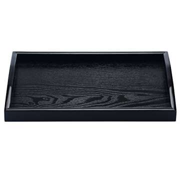 JPCRAFT Rectangle Wooden Serving Tray Breakfast Tray with Handles, Black, 14 by 9-Inch
