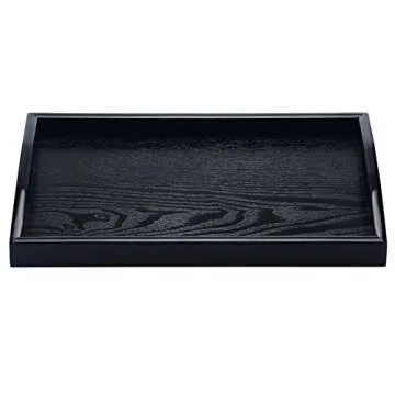 JPCRAFT Rectangle Wooden Serving Tray Breakfast Tray with Handles, Black, 14 by 9-Inch