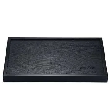 JPCRAFT Rectangle Wooden Serving Tray Breakfast Tray with Handles, Black, 14 by 9-Inch