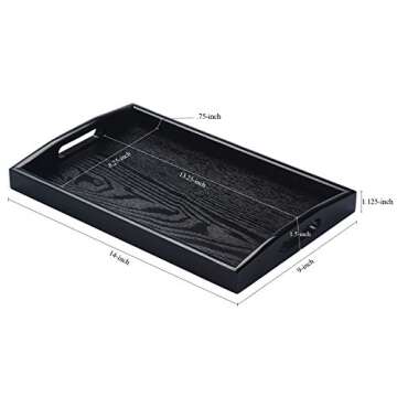 JPCRAFT Rectangle Wooden Serving Tray Breakfast Tray with Handles, Black, 14 by 9-Inch