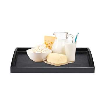 JPCRAFT Rectangle Wooden Serving Tray Breakfast Tray with Handles, Black, 14 by 9-Inch
