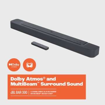JBL Bar 300: 5.0-Channel Compact All-in-one soundbar with MultiBeam™ and Dolby Atmos®, Black