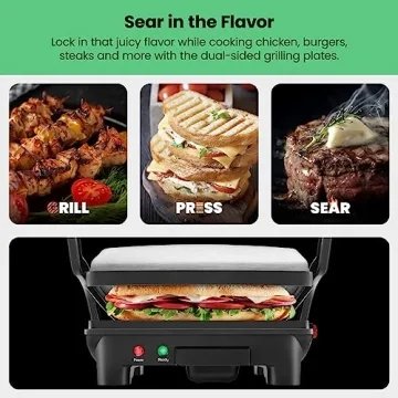 Chefman Panini Press Grill and Gourmet Sandwich Maker Non-Stick Coated Plates, Opens 180 Degrees to Fit Any Type or Size of Food, Stainless Steel Surface and Removable Drip Tray, 4 Slice, Black