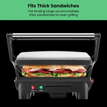 Chefman Panini Press Grill and Gourmet Sandwich Maker Non-Stick Coated Plates, Opens 180 Degrees to Fit Any Type or Size of Food, Stainless Steel Surface and Removable Drip Tray, 4 Slice, Black