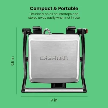 Chefman Panini Press Grill and Gourmet Sandwich Maker Non-Stick Coated Plates, Opens 180 Degrees to Fit Any Type or Size of Food, Stainless Steel Surface and Removable Drip Tray, 4 Slice, Black