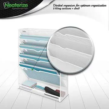 NEATERIZE Item Container, Mail Organizer for Wall, Mesh Hanging File Organizer, For Papers, Folders, Files Clipboard & Magazine Organization - Home, Office Classroom Or Doctor, Metal, White