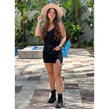 luvamia Skorts Skirts for Women Denim Mini Skirt Side Slit with High Waisted Jean Shorts Stretchy