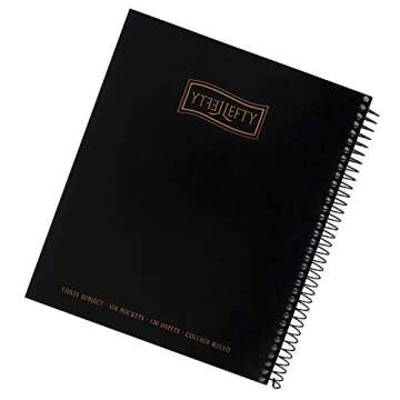 Left-Handed 3 Subject Spiral Notebooks Plain Color, Set of 4, Black & Blue