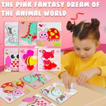 Valentine's Day Toys 6 Pack Wooden Puzzles for Toddlers Valentine's Day Gift for Toddler Toys for 1 2 3 4 Year Old Boys Girls Gifts My First Valentine's Day Toys