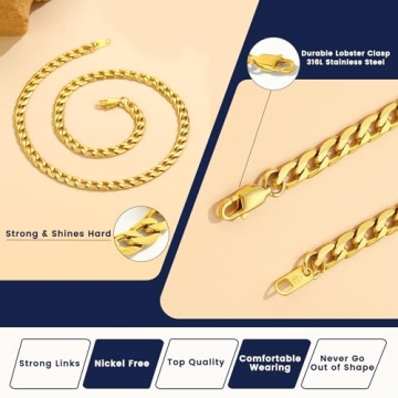 Durable Men's Gold Curb Chain Necklace 20 in for Trendy Style