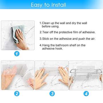 MERNATKK 2-Pack Shower Caddy Basket Shelf SUS304 Stainless Steel Bathroom Shelf with 11 Hooks,Bearing 30 pounds, Without Drilling Fixed by Shower Shelf Adhesive Storage,2-in-1 Kitchen Spice Organizer