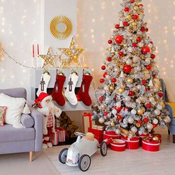 XIMISHOP 4PCS Christmas Stockings, 18inch Large Personalized Cable Knitted Xmas Hanging Stocking Decorations with Name Tags for Holiday Christmas Party Family Decor (Red and White)