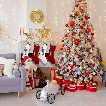 XIMISHOP 4PCS Christmas Stockings, 18inch Large Personalized Cable Knitted Xmas Hanging Stocking Decorations with Name Tags for Holiday Christmas Party Family Decor (Red and White)