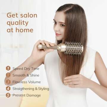 Round Brush for Blow Drying, Nano Thermal Ceramic & Ionic Tech Hair Brush with Boar Bristles, Professional Round Barrel Brush for Styling, Curling & Straightening by Sndyi (2.9 Inch, Barrel 1.7 Inch)