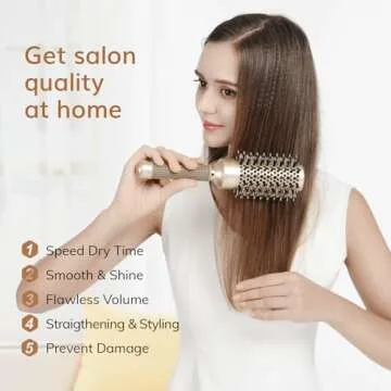 Round Brush for Blow Drying, Nano Thermal Ceramic & Ionic Tech Hair Brush with Boar Bristles, Professional Round Barrel Brush for Styling, Curling & Straightening by Sndyi (2.9 Inch, Barrel 1.7 Inch)
