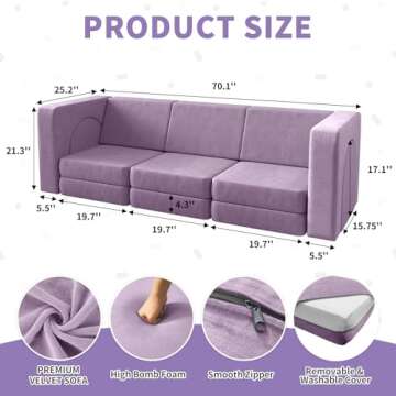 wanan Kids Couch 12PCS, Modular Kids Play Couch for Playroom Bedroom, 12 in 1 Multifunctional Kids S...