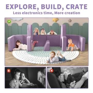 wanan Kids Couch 12PCS, Modular Kids Play Couch for Playroom Bedroom, 12 in 1 Multifunctional Kids Sofa for Playing, Creativing, Sleeping, Indoor Toddler Couch for Boys and Girls(Blueberry)